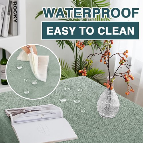 FantasDecor Linen Textured Table Cloths Rectangle Tablecloth Waterproof Spill-Proof Wrinkle Free Rectangular Cover for Dining Room and Outdoor Use, Heather Sage, 60 x 102 Inch