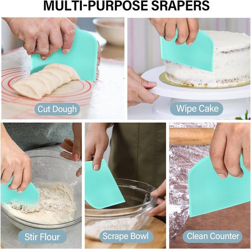 Ecavria Premium Stainless Steel Bench Scraper - Versatile Dough Cutter & Bowl Scraper Set (2 PCS)