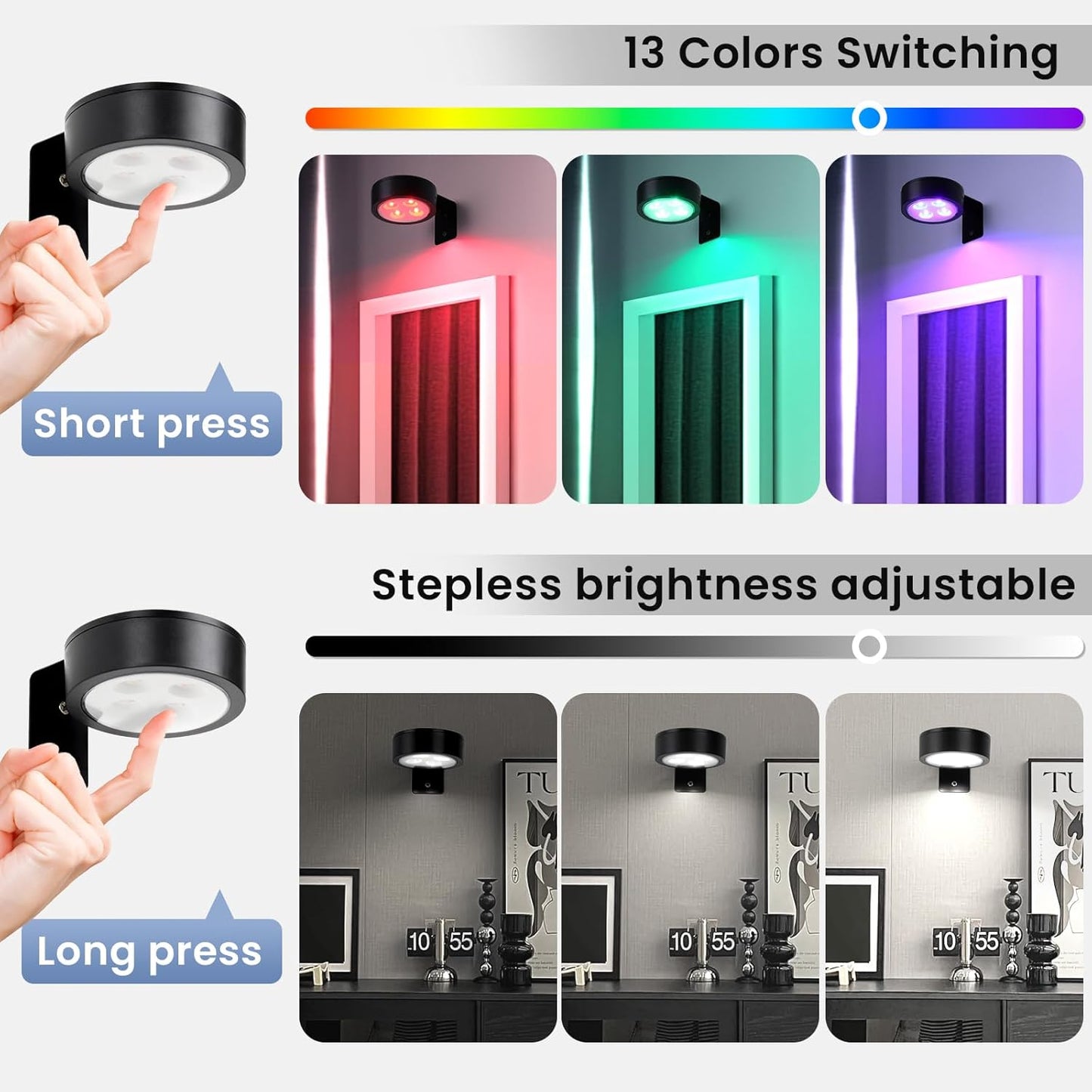 Skiennix Wireless Battery Operated Painting Light - 13 Color RGB, Remote Control, Dimmable | 2-Pack Black Display Light