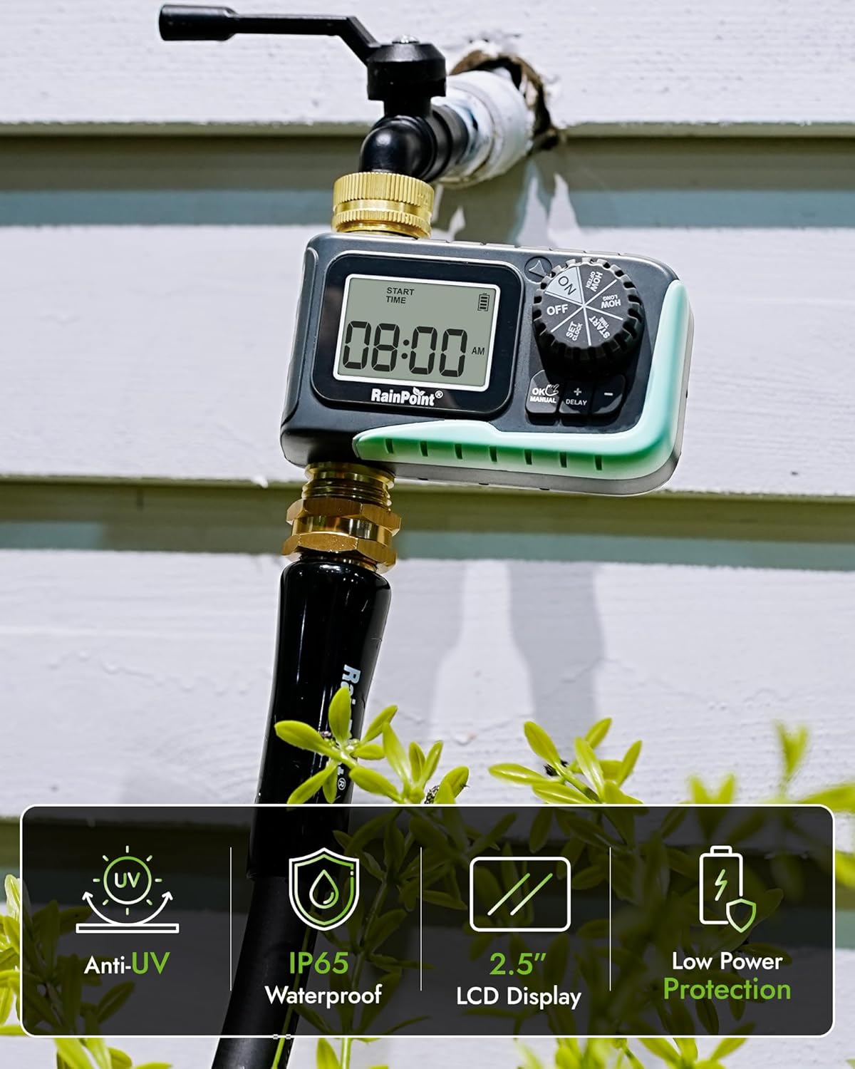 RAINPOINT Sprinkler Timer - 100% Metal Hose Watering Controller with Manual & Rain Delay | Outdoor Garden Use