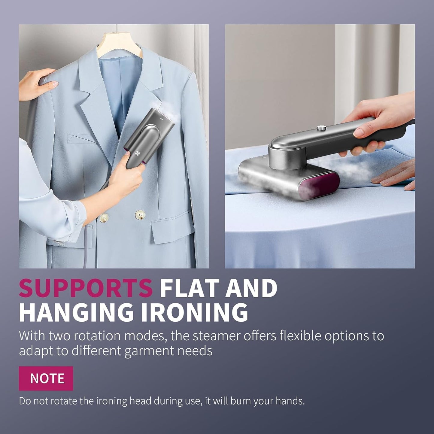 Skiennix Portable Garment Steamer - Fast Heat-Up in 15 Seconds | 70ml Water Tank | Silver Gray