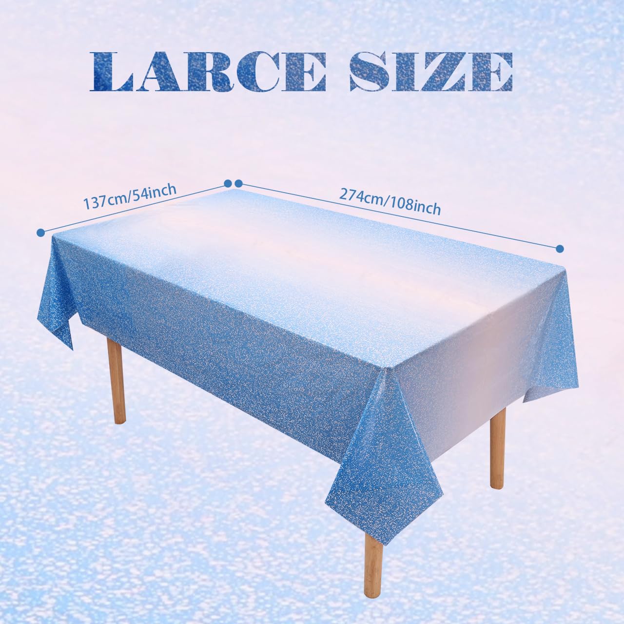 Kesfey 3 Packs Ombre Blue Plastic Tablecloth 54 x 108 Inch Gradient Pastel Blue Table Cloths Rectangle Disposable Royal Blue Sprinkle Glitter Table Covers for Birthday Baby Shower Party Decorations