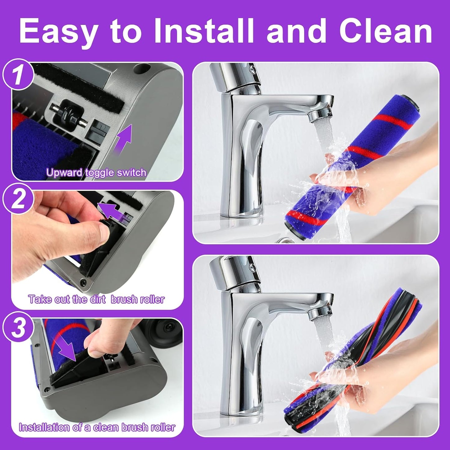 Lemige LED Green Light Head for Dyson V7 V8 V10 V11 V15 | Quick Release, Anti-Tangle Soft Brush Roller for All Floors