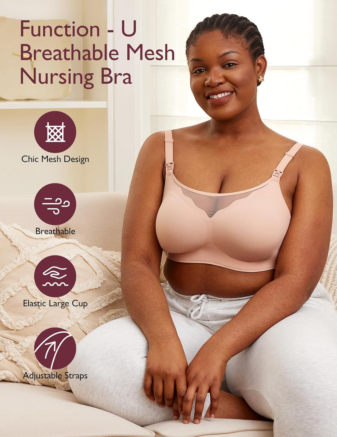 Momcozy Nursing Bras - Breathable Mesh Comfort for Maternity | Medium Size U-Shaped Full Body Pillow