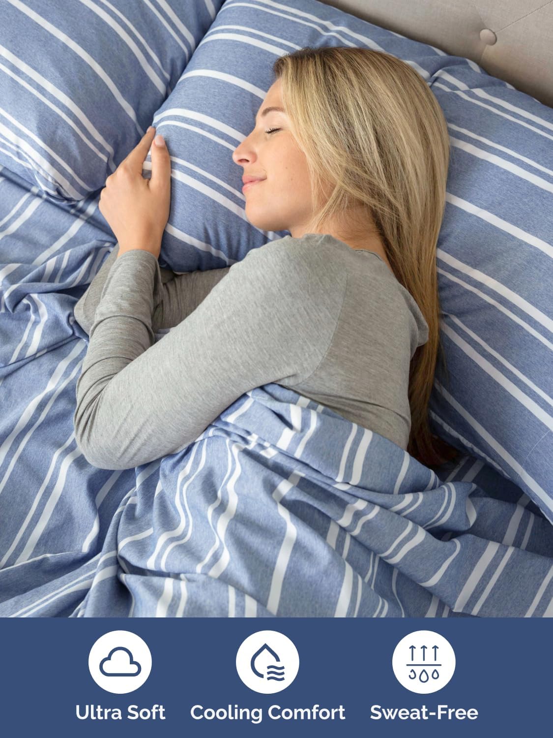 Skiennix Extra Deep King Sheet Set - 6 Piece Cooling Bedding - Soft, Wrinkle-Free Blue Stripes
