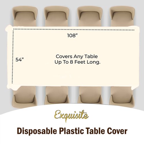 Exquisite 12-Pack Premium Plastic Tablecloth 12-Pack Premium Plastic 54-Inch-by-108-Inch Rectangle Tablecloth, Ivory