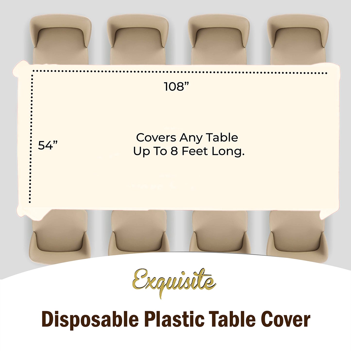 Exquisite Party Solids 6-Pack Premium Plastic Tablecloth 54in. x 108in. Rectangle Plastic Table Cover - Ivory