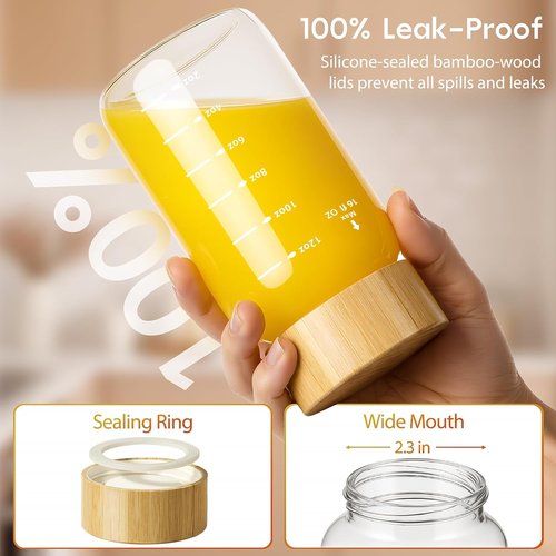 Freshmage Borosilicate Glass Water Bottles - Durable 16 oz Wide Mouth, Leak-Proof & BPA-Free (4 Pack)