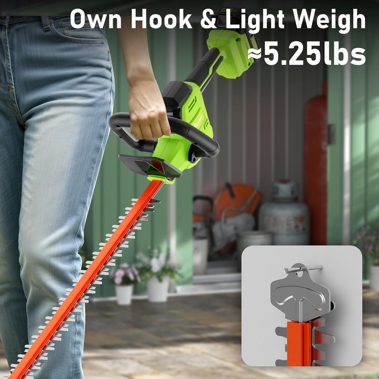 SUNCHERS 20V Max Hedge Trimmer - 22 Inch Cordless Electric Pruner with 2 Batteries & Charger | Lightweight Garden Tool