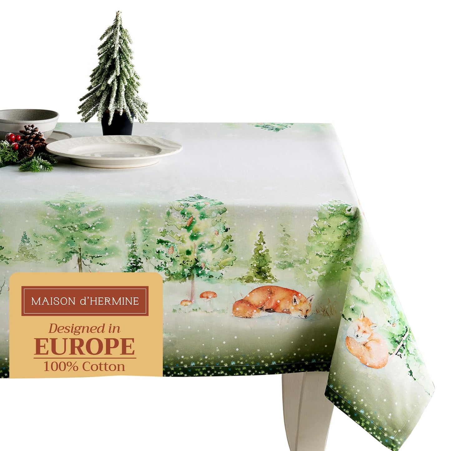 Maison d' Hermine Table Cloth Rectangle Table 100% Cotton 54 x 72 Inches Fall Tablecloth Reusable Everyday Use for Thanksgiving Christmas Decorations Dining Farmhouse Party (Winter Mornings)