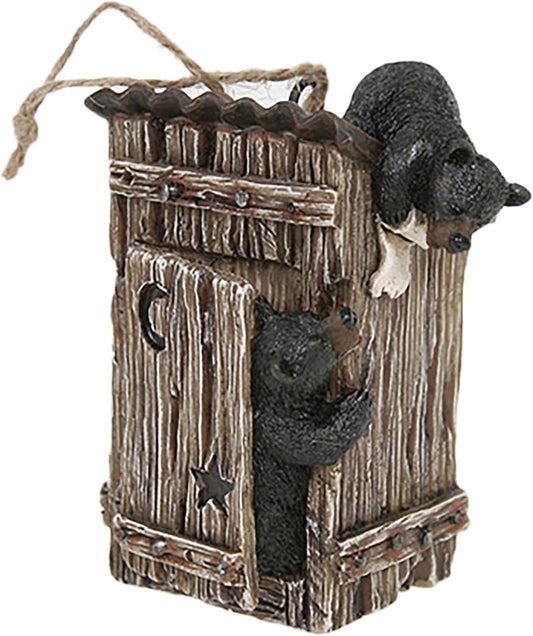 Teddy Bear Outhouse Ornament - Slifka X9318 4x2.5 inch Brown & Black Resin Figurine for Christmas & Everyday Decor