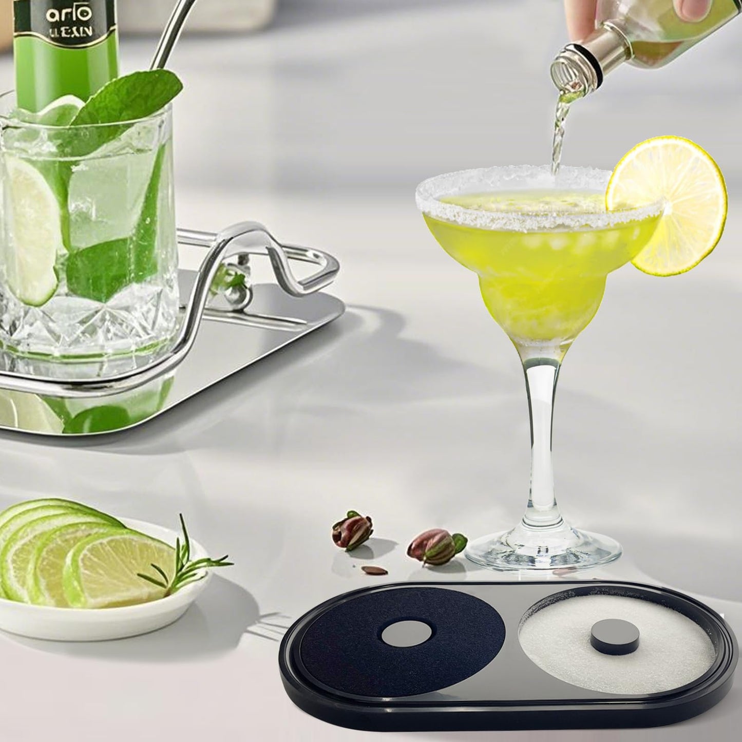 KKJCXY Bar Glass Rimmer All in-One Margarita Salt Rimmer Set for Cocktails, Salt and Sugar Rimmer Tray for Drinks - Drink Rimmer, Glass Rimmer for Margarita Rim, Cocktail Rimmer for Bar Tool