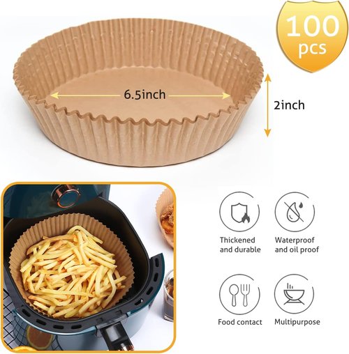 Ailun Air Fryer Paper Liners - 100PCS Non-Stick Parchment Paper | 6.5 Inch, Oil Resistant & Disposable