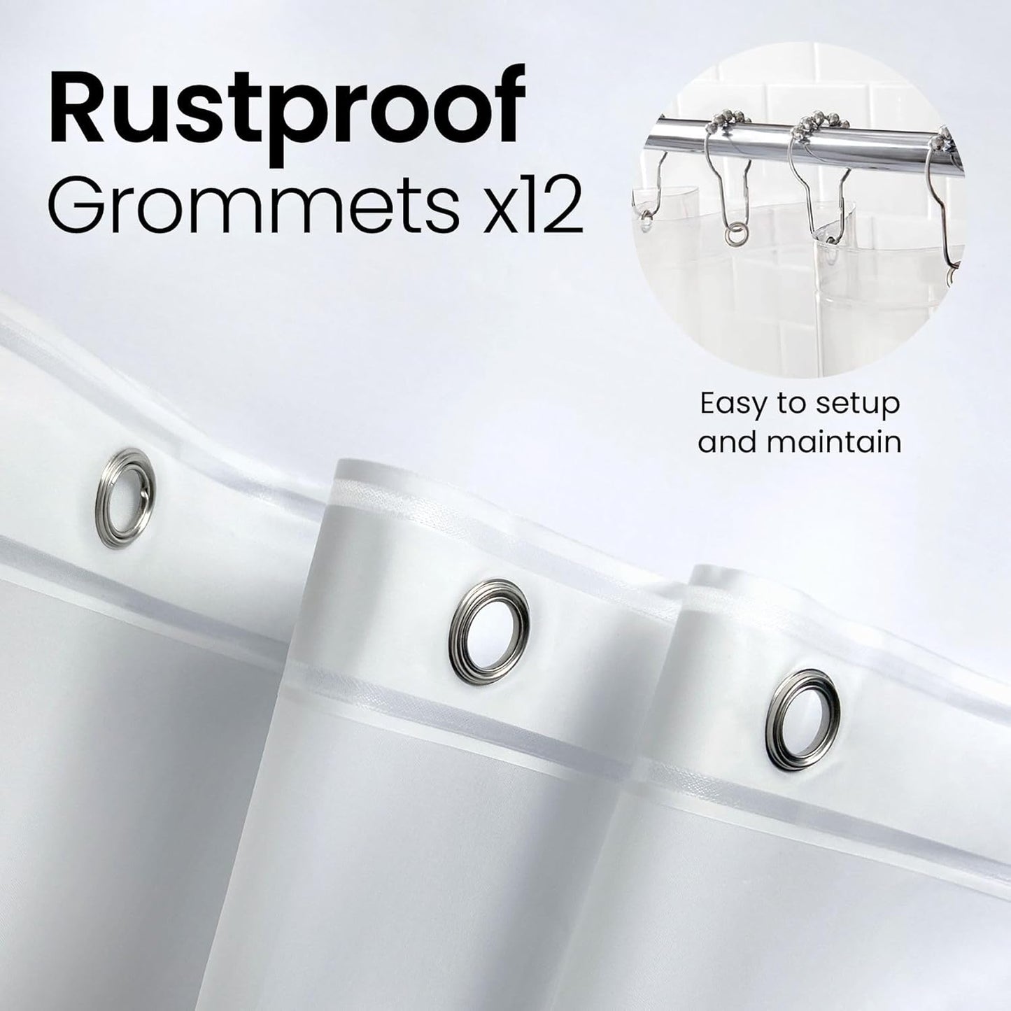 LiBa Waterproof Shower Curtain - Premium Non-Toxic PEVA with Rust-Proof Grommets | 72x72, Frosted Clear, 2-Pack
