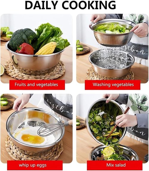 Germany Multifunctional Stainless Steel Basin - 3-in-1 Vegetable Cutter, Slicer & Strainer (10.2")