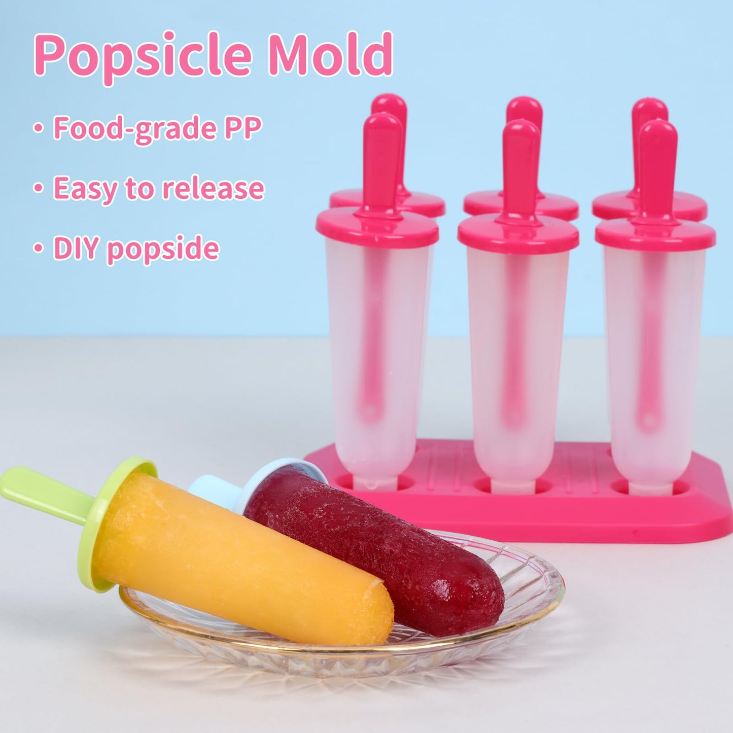 Popsicle Molds 3 Sets Ice Pop Molds Ice Pop Maker with Funnel and Brush, 3 Colors, Reusable Easy Release Ice Pop Maker, Popsicle Mould Frozen Ice Popsicle Maker