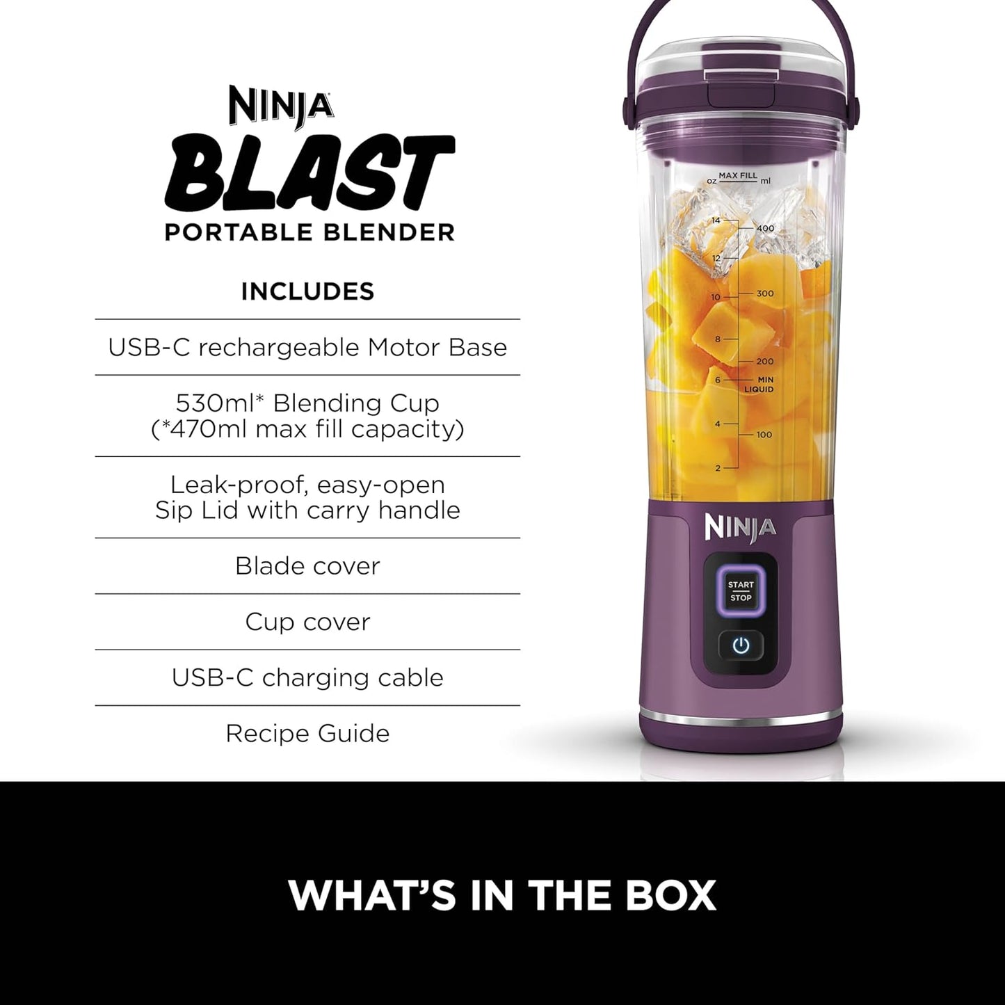 Ninja BC151PR Portable Blender - Cordless 18oz Personal Blender for Smoothies & Shakes | BPA Free, USB-C Rechargeable, Leakproof Lid