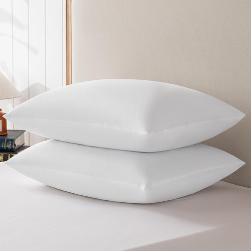 Basic Home® Queen Size Goose Feather & Down Bed Pillow - Odorless Neck Support & Cooling Comfort | 20x28 Inch Cotton Cover