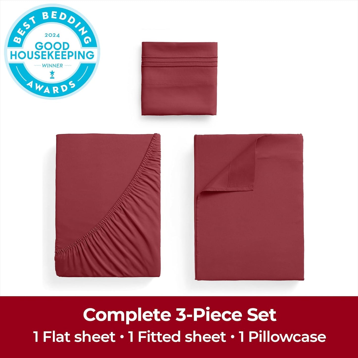 Mellanni Twin Sheets Set - 3 PC Hotel Luxury Bedding | Extra Soft, Cooling, Wrinkle-Resistant (Brick Red)