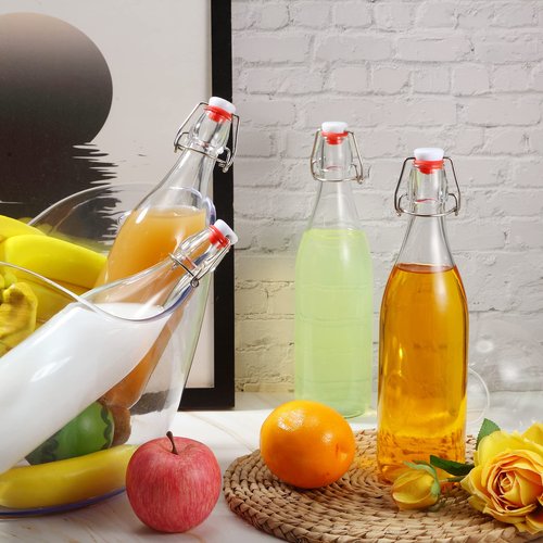 Aoriher 12 Pcs 25 oz Swing Top Glass Bottles 750 ml Glass Bottles with Red Caps for Home Brewing Kombucha Homemade Juices Beer Water Oil Vinegar Soda Syrup Kefir Beverages