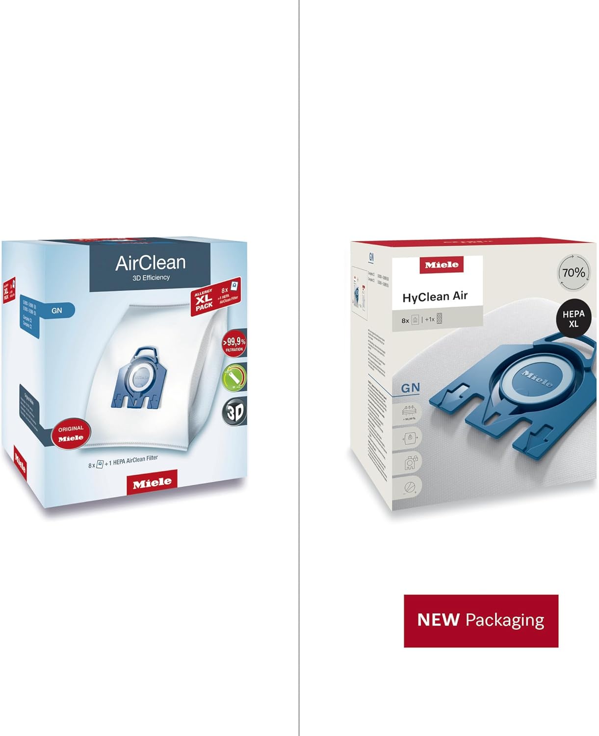 Miele Genuine AirClean GN Vacuum Cleaner Bags - Allergy XL Pack with 8 Bags & 1 HEPA Filter for C2/C3