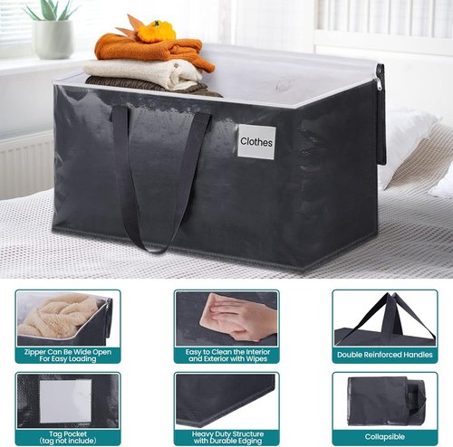 Fabspace Heavy-Duty Moving Boxes - Collapsible Storage Totes with Strong Zippers & Handles | 93L, 8-Pack