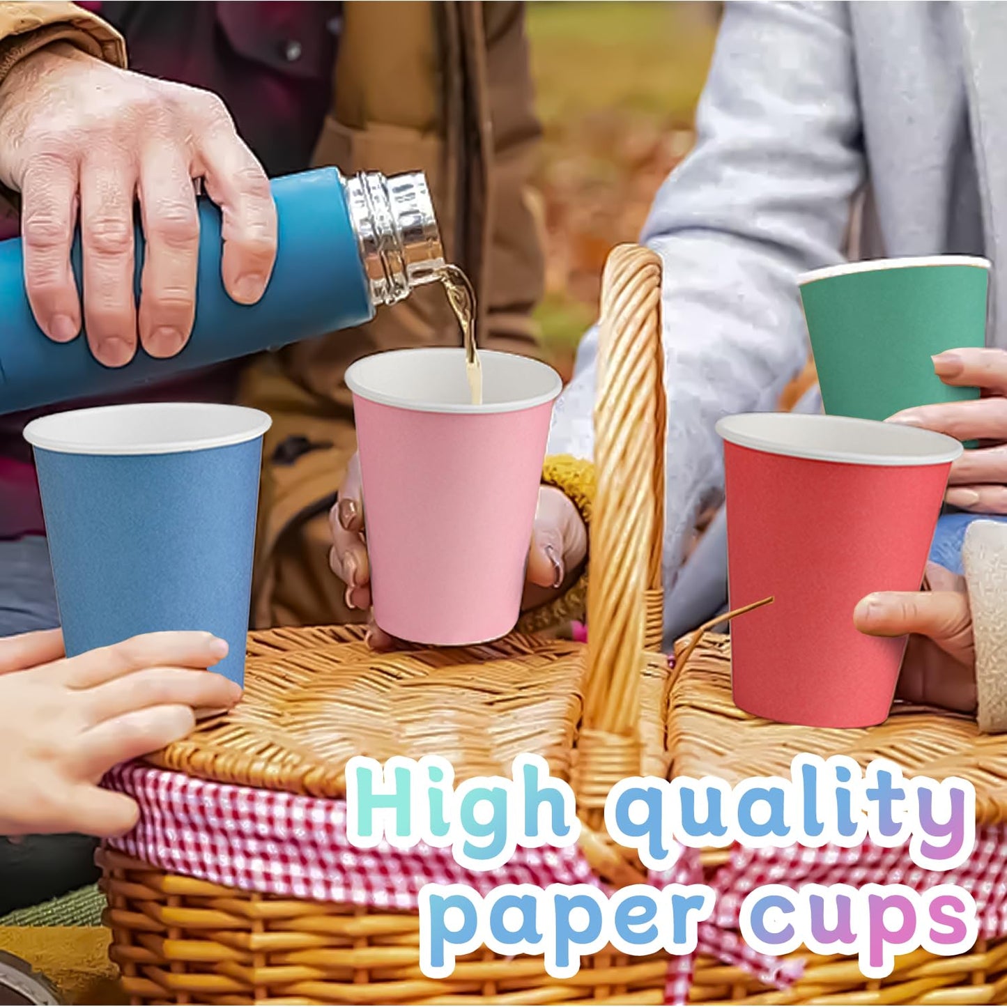 HIKIMA 60 Pcs 9 Ounce Party Cups, Colorful Disposable Paper Cups, Drinking Cups for Party BBQ Travel DIY Snack Picnic and Event 6 Colors