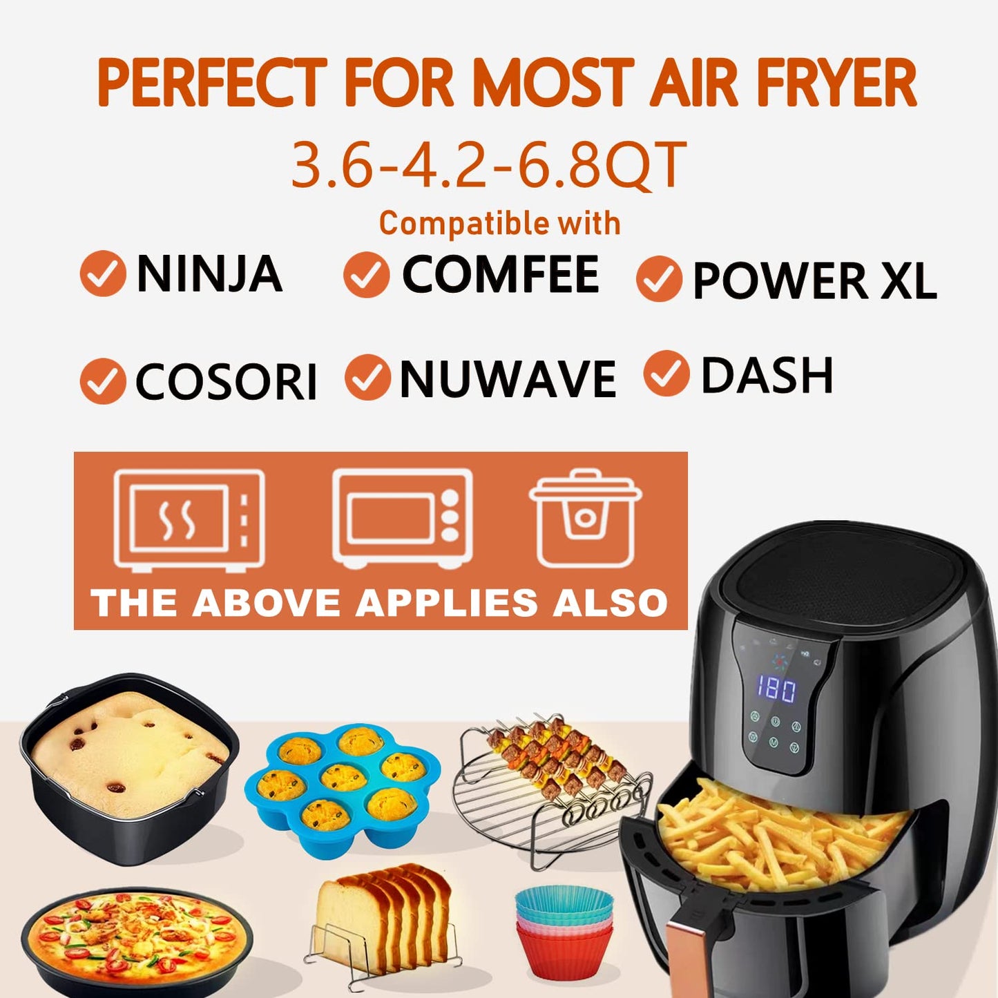 Square Air Fryer Accessories, 8 Inch XL Deep Fryer Accessories Compatible with Philips Cosori Ninja Gowise Gourmia Chefman Comfee Air Fryer, Fit 3.6QT-6.8QT Square Air Fryer