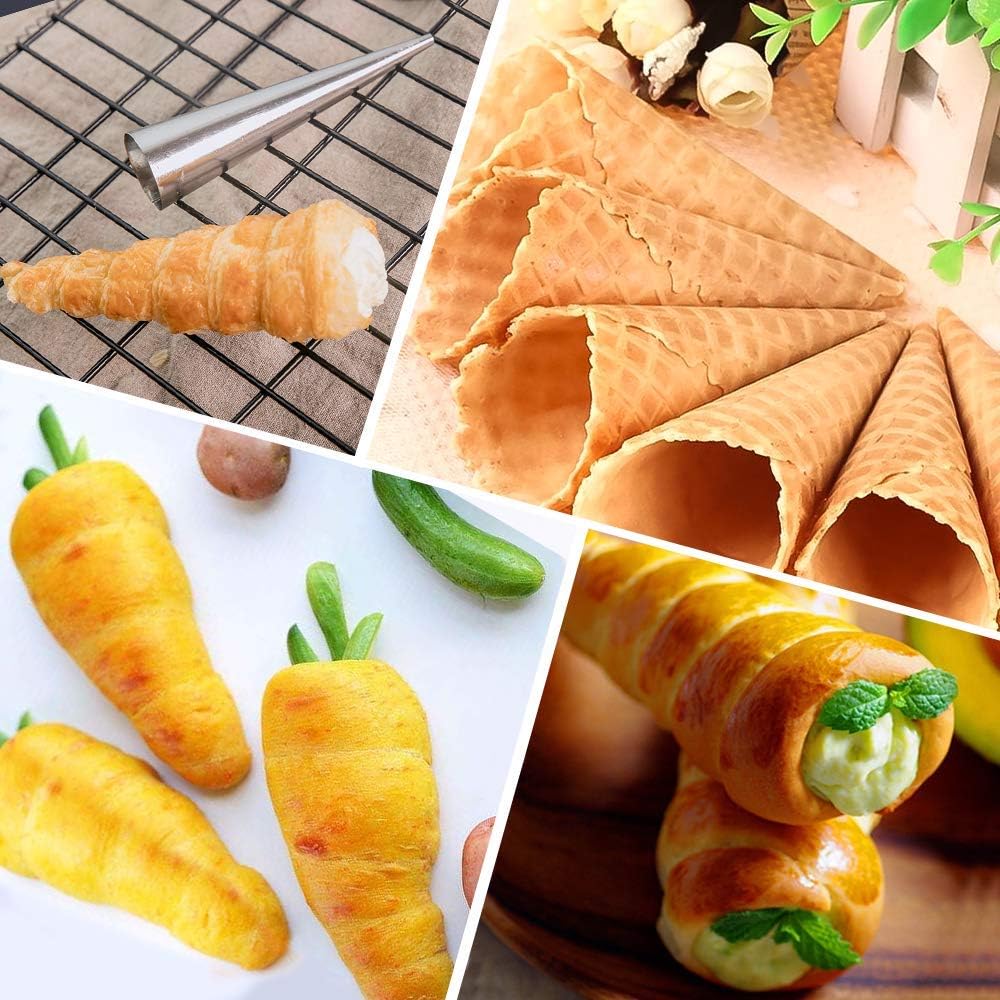 Skiennix 10-Pack Large Cream Horn Forms - Non-Stick 5-Inch Pastry Moulds for Croissants & Desserts