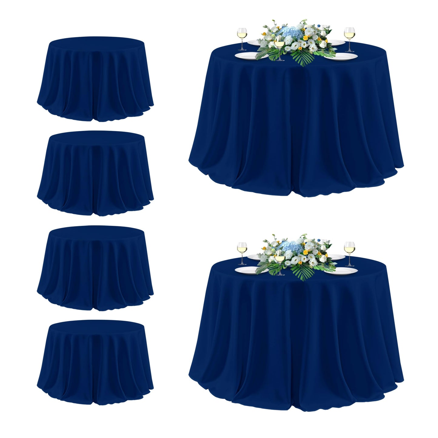 sancua Round Tablecloth 132 Inch Diameter, 6 Pack - Circle Polyester Fabric Table Cloth for Wedding Party Reception Banquet Birthday, Washable Formal Table Cover (Fit 54-96 Inch Tables), Navy Blue