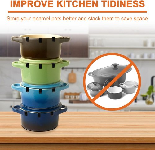 Gosknor Dutch Oven Lid Protector Clips - 12pcs Silicone Set for Round & Oval Lids - Black