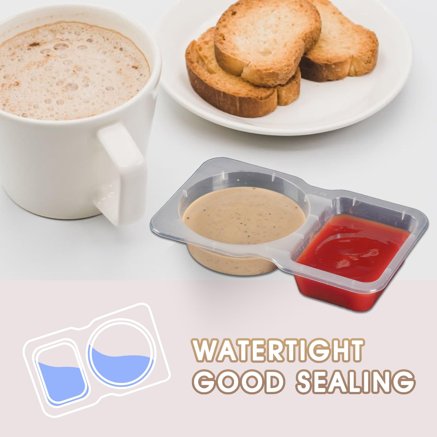 MACTANO 40 Sets Condiment Container with Lid, Disposable Double Compartment Plastic Container for Sauce Snack