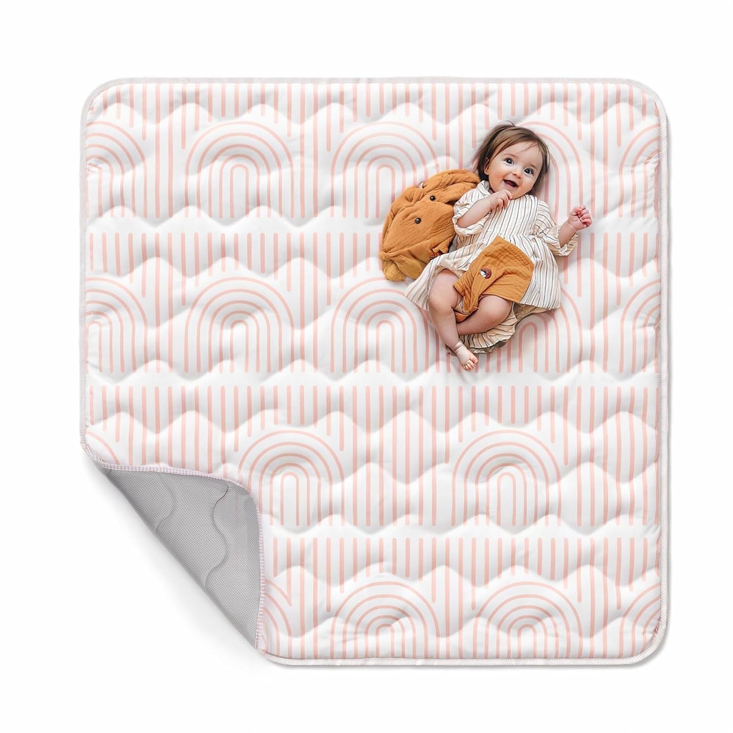 Mallify Baby Play Mat - Non-Slip 50"x50" Soft Crawling Mat for Infants & Toddlers | Portable Pink Design