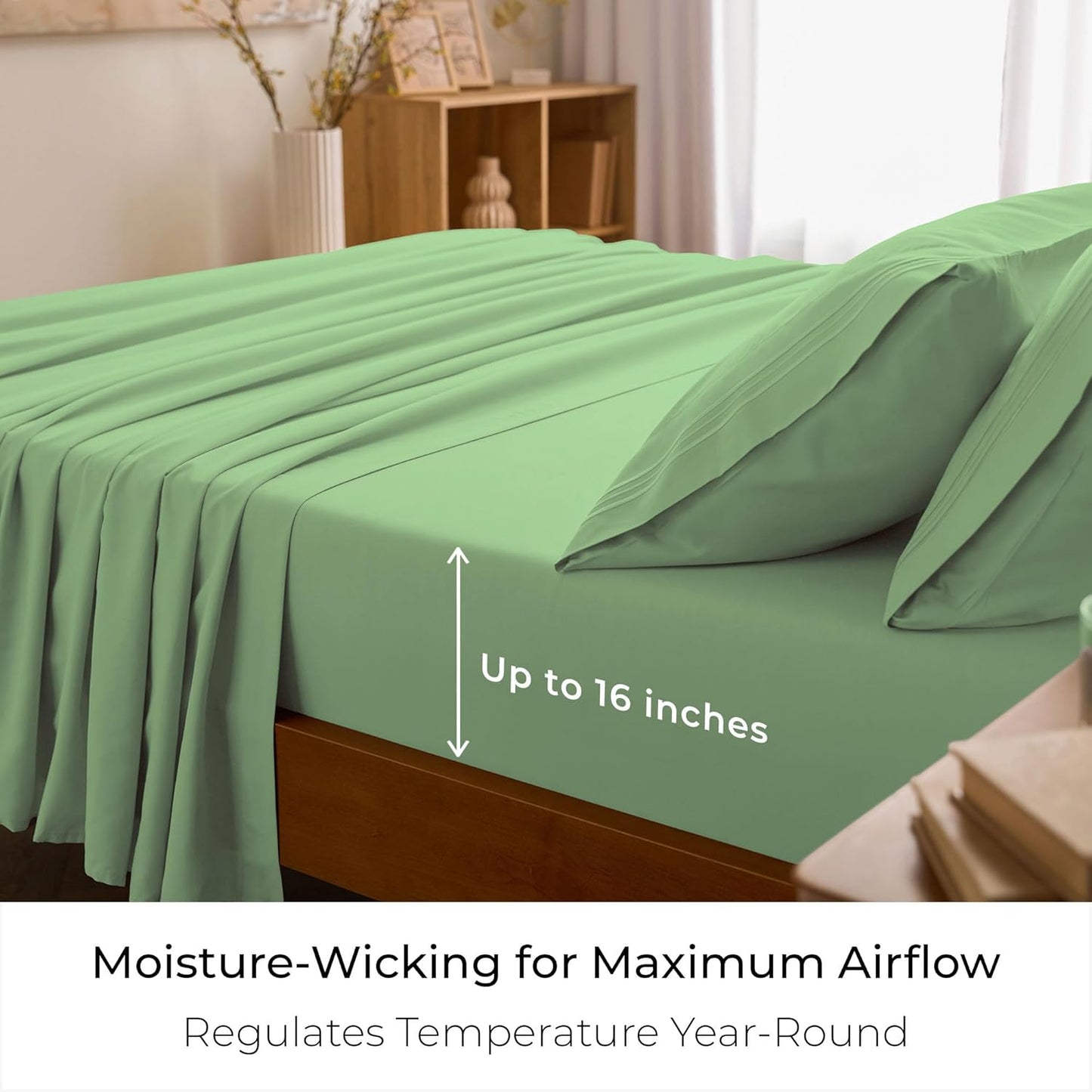 Mellanni Full Sheets Set - 4 PC Hotel Luxury Bedding | Extra Soft, Cooling, Wrinkle & Stain Resistant (Pistachio)