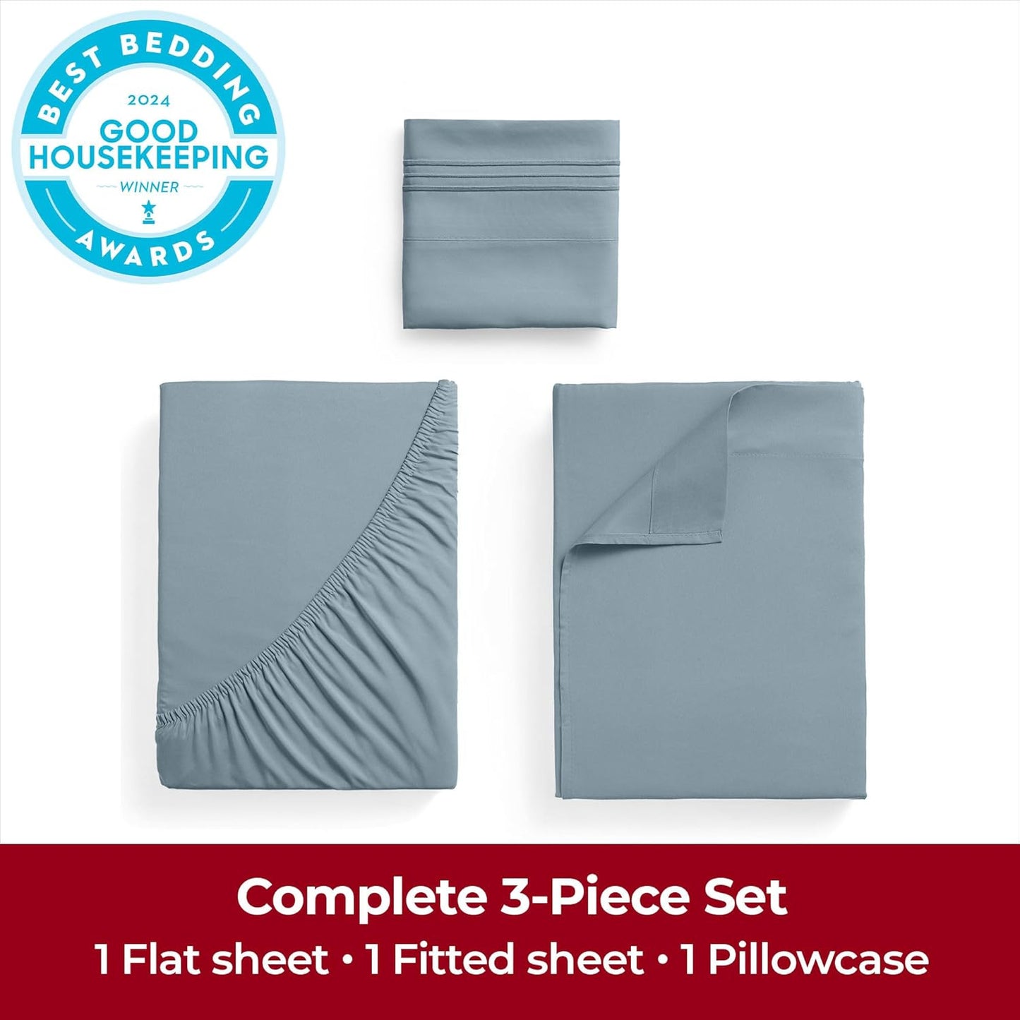 Mellanni Twin Sheets Set - 3 PC Hotel Luxury Bedding | Extra Soft, Cooling, Wrinkle-Resistant (Twin, Spa Blue)