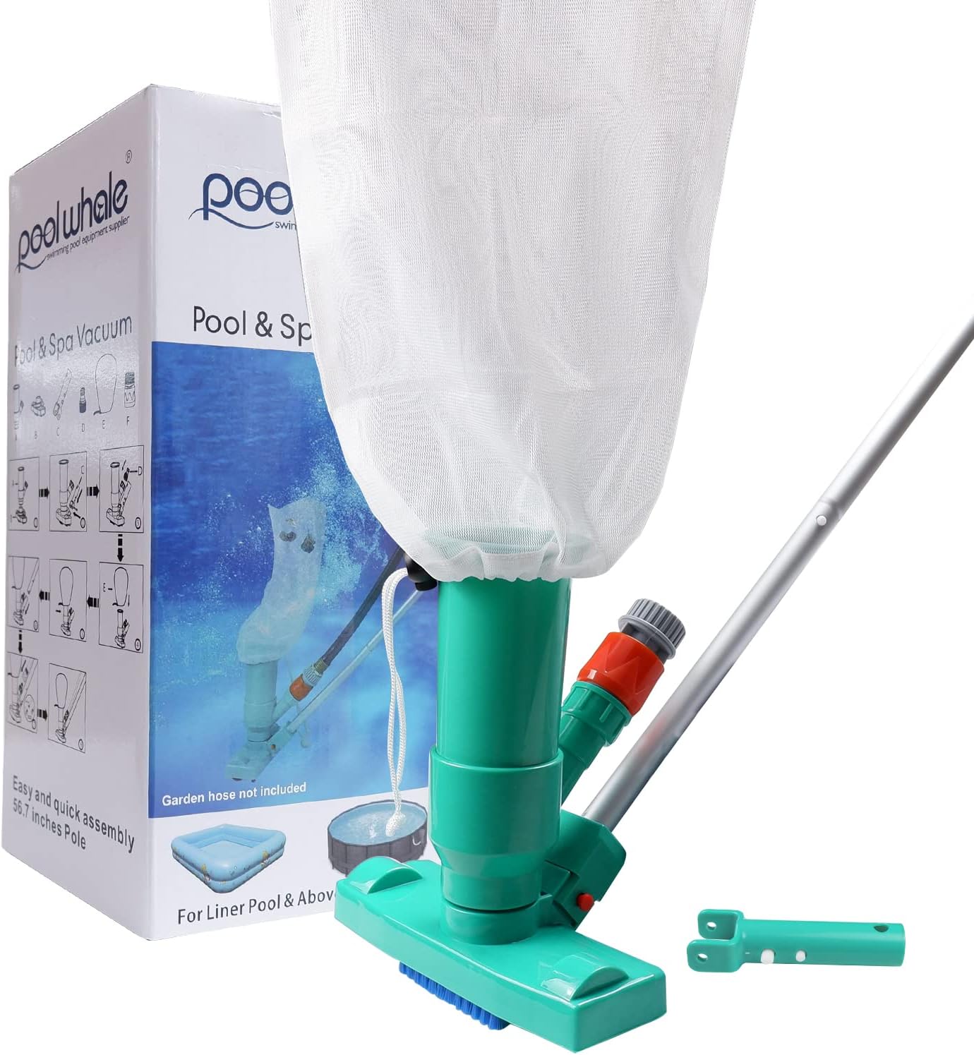 POOLWHALE Mini Jet Vac Vacuum Cleaner - Upgraded Design with Brush & 56.5" Telescopic Pole