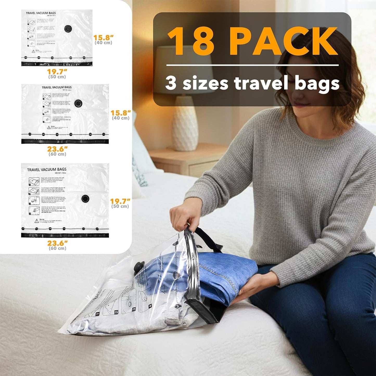 SpaceAid Vacuum Seal Bags - 18 Pack Travel Compression Bags with Electric Pump for Luggage and Clothing