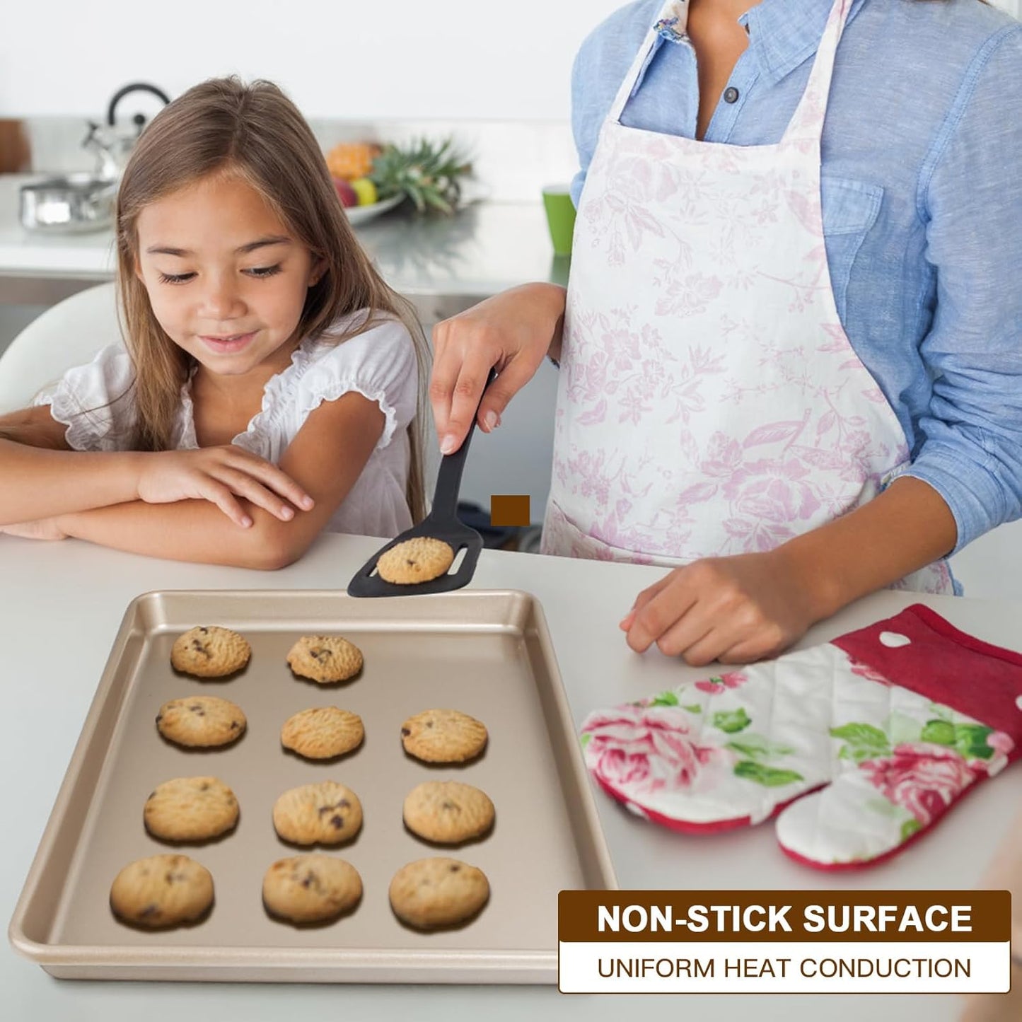 Skiennix Baking Sheet Pan Set - Nonstick Heavy Duty Cookie Sheets | 3-Piece Champagne Gold Set