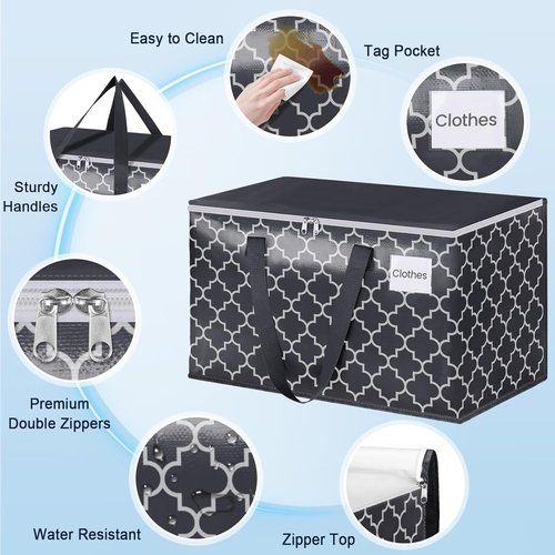 Extra Large Moving Bags by [Brand Name] - Heavy-Duty Storage Totes with Zipper Top & Sturdy Handles | 100L, Black & Gray, 2-Pack