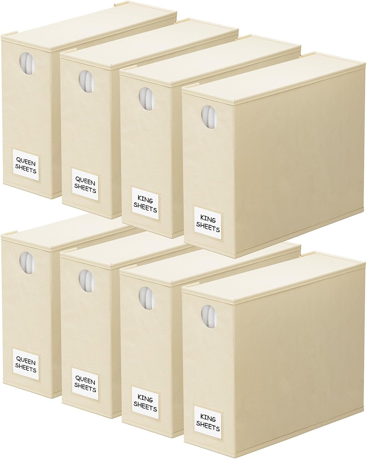 SpaceAid Bed Sheet Organizers - Foldable Linen Closet Storage | XL Queen & King Size, Beige (8 Pack)
