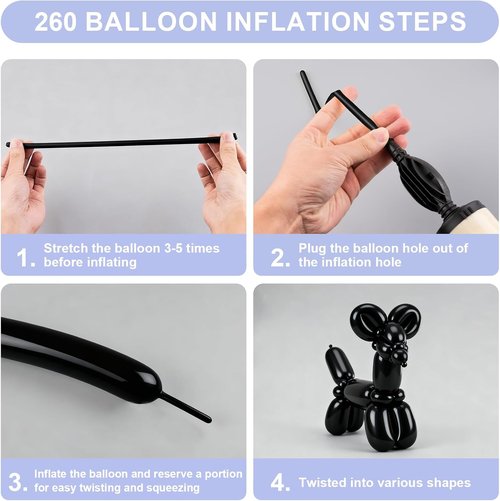 260 Premium Black Latex Balloons - Long Skinny Twisting Balloons for Weddings & Birthdays