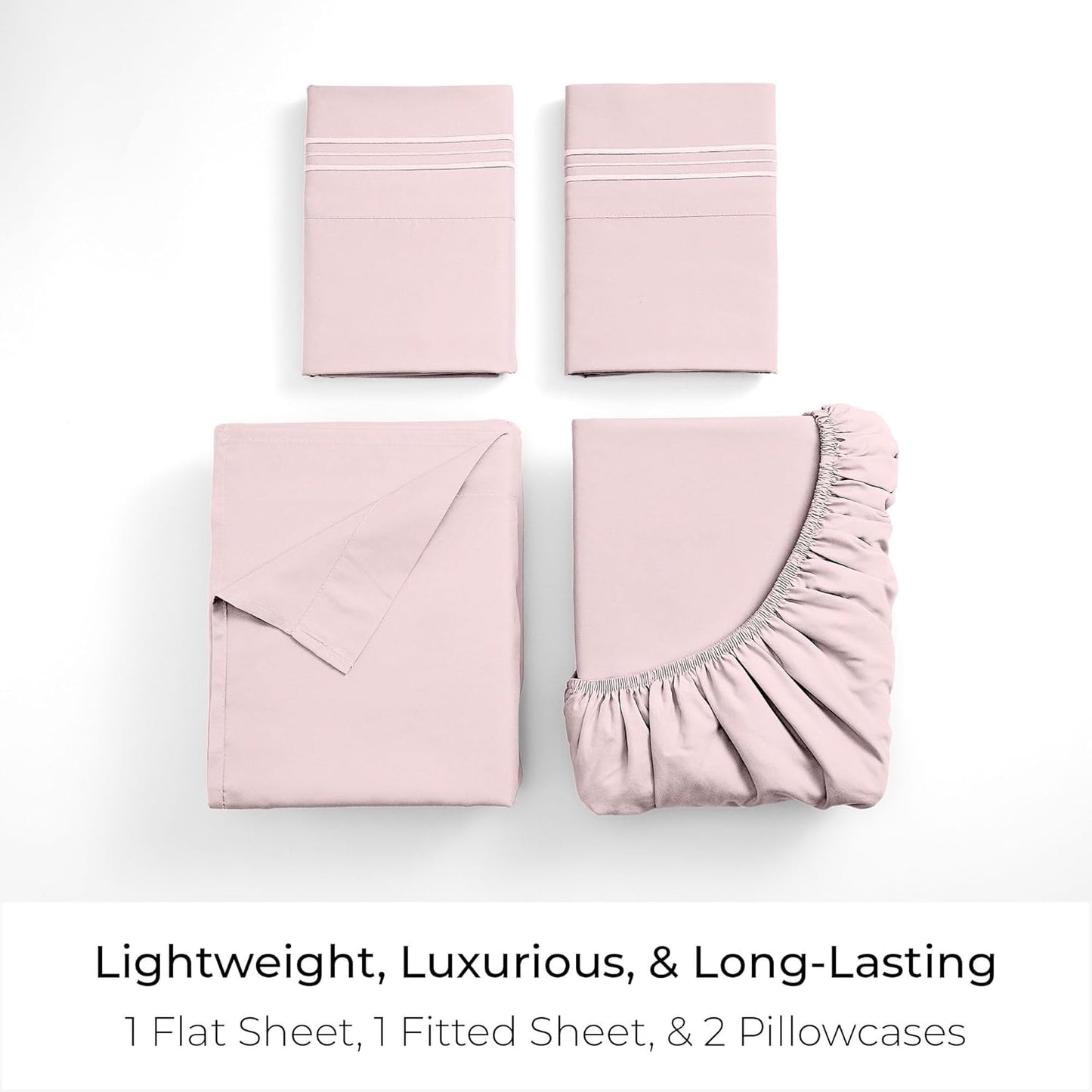 Mellanni Full Sheets Set - 4 PC Hotel Luxury Bedding - Extra Soft, Cooling, Wrinkle-Resistant (Full, Blush Pink)