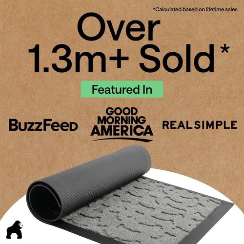 GORILLA GRIP Waterproof All-Season WeatherMAX Doormat - 35x23 Natural Rubber, Stain & Fade Resistant, Easy Clean Light Gray