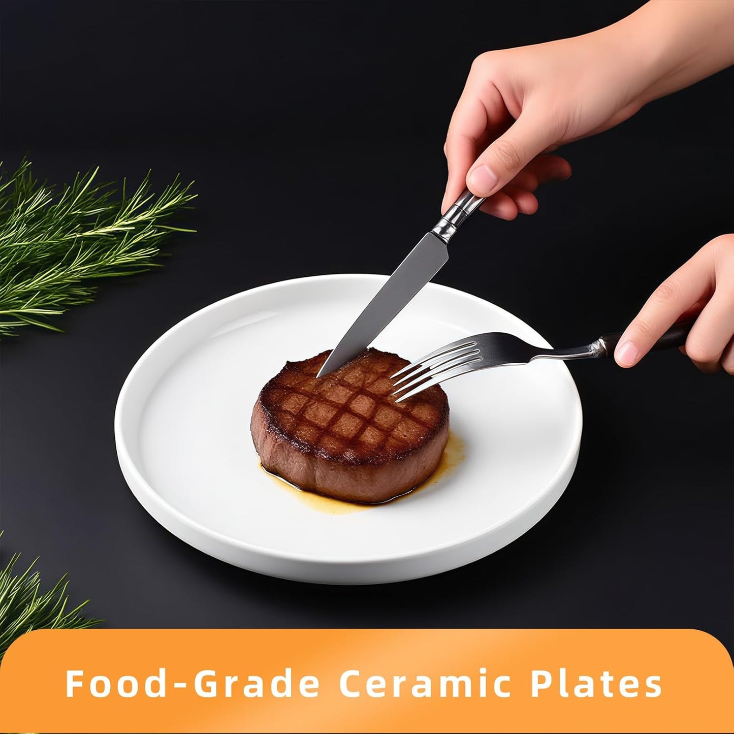 Skiennix White Dinner Plates Set of 6 - 10 Inch Porcelain Dessert & Salad Plates | Microwave & Dishwasher Safe