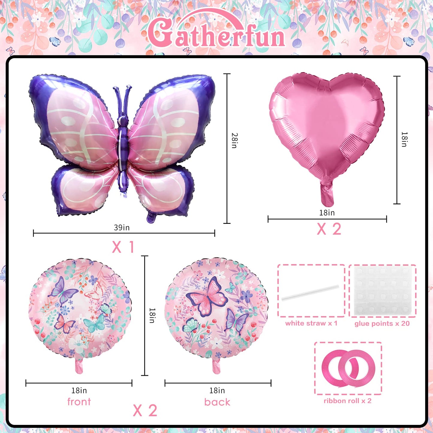 Gatherfun Butterfly Birthday Party Decorations Butterfly Foil Balloons for Girl Party Birthday Decorations