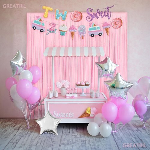 GREATRIL Pastel Pink Party Backdrop - Baby Pink Foil Fringe Streamers for Celebrations | 3.2ft X 8.2ft - 2 Packs