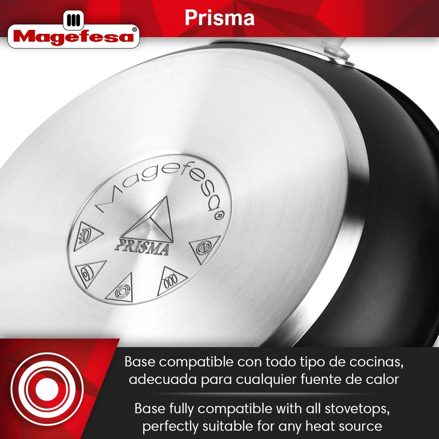 Magefesa Prisma 7.9-Inch Frying Pan - Triple-Layer Nonstick, 18/10 Stainless Steel, Oven Safe to 392°F