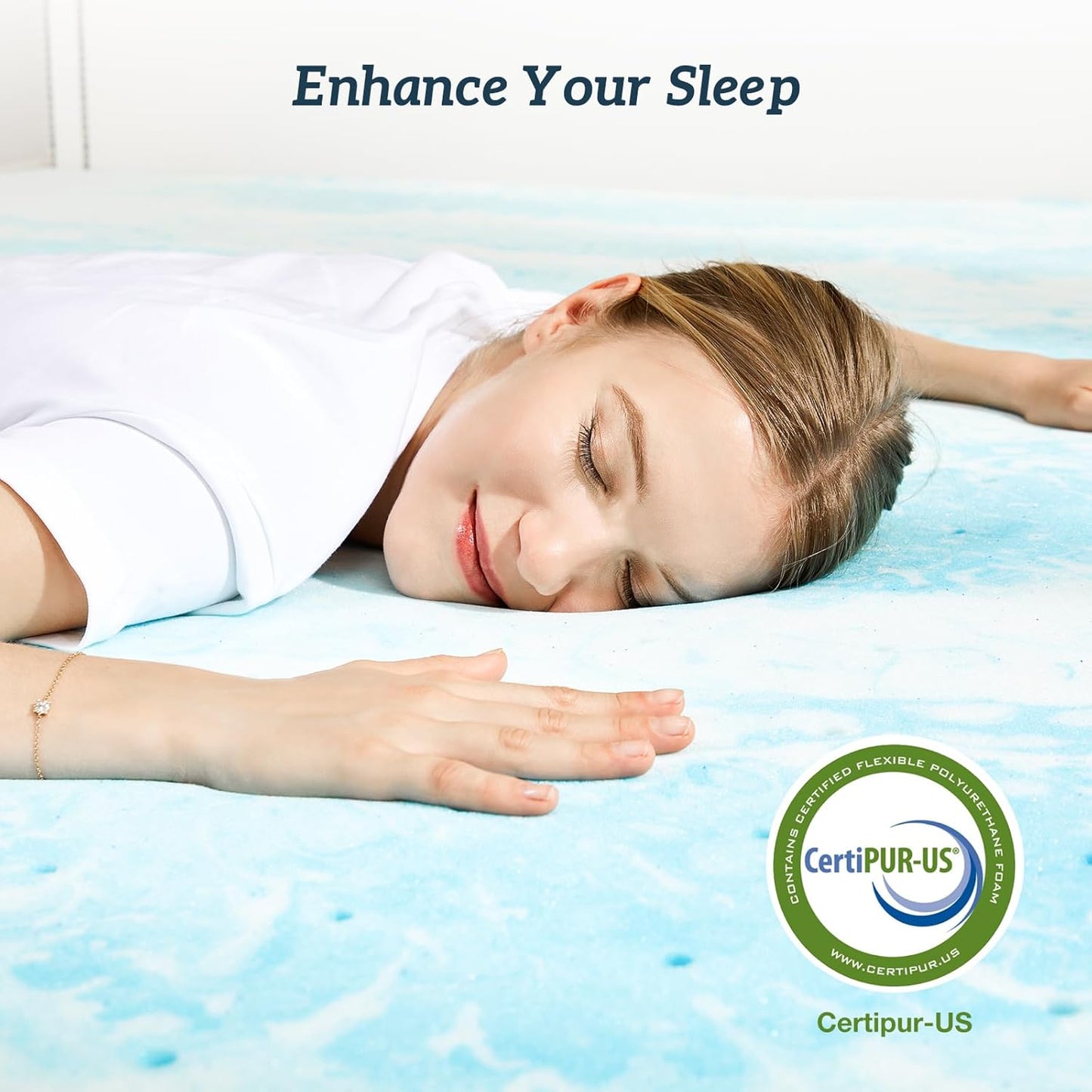 Sweetcrispy Memory Foam Mattress Topper - 3 Inch Gel Infused Cooling Pad for Full Size Bed | CertiPUR US Certified, Breathable Blue