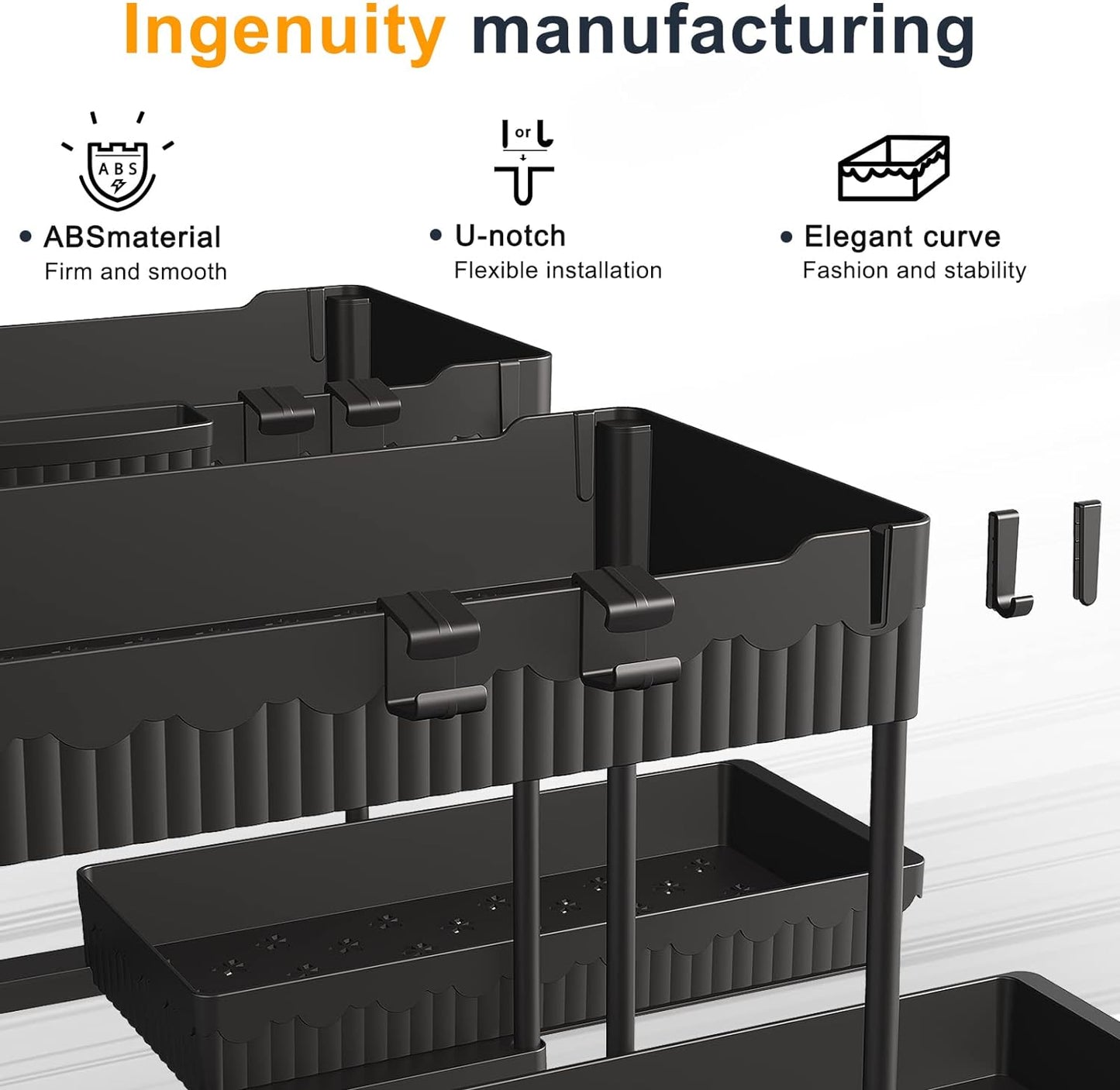 Sevenblue Under Sink Organizers - 2 Pack Multi-Purpose Pull-Out Cabinet Storage for Bathroom & Kitchen | Black