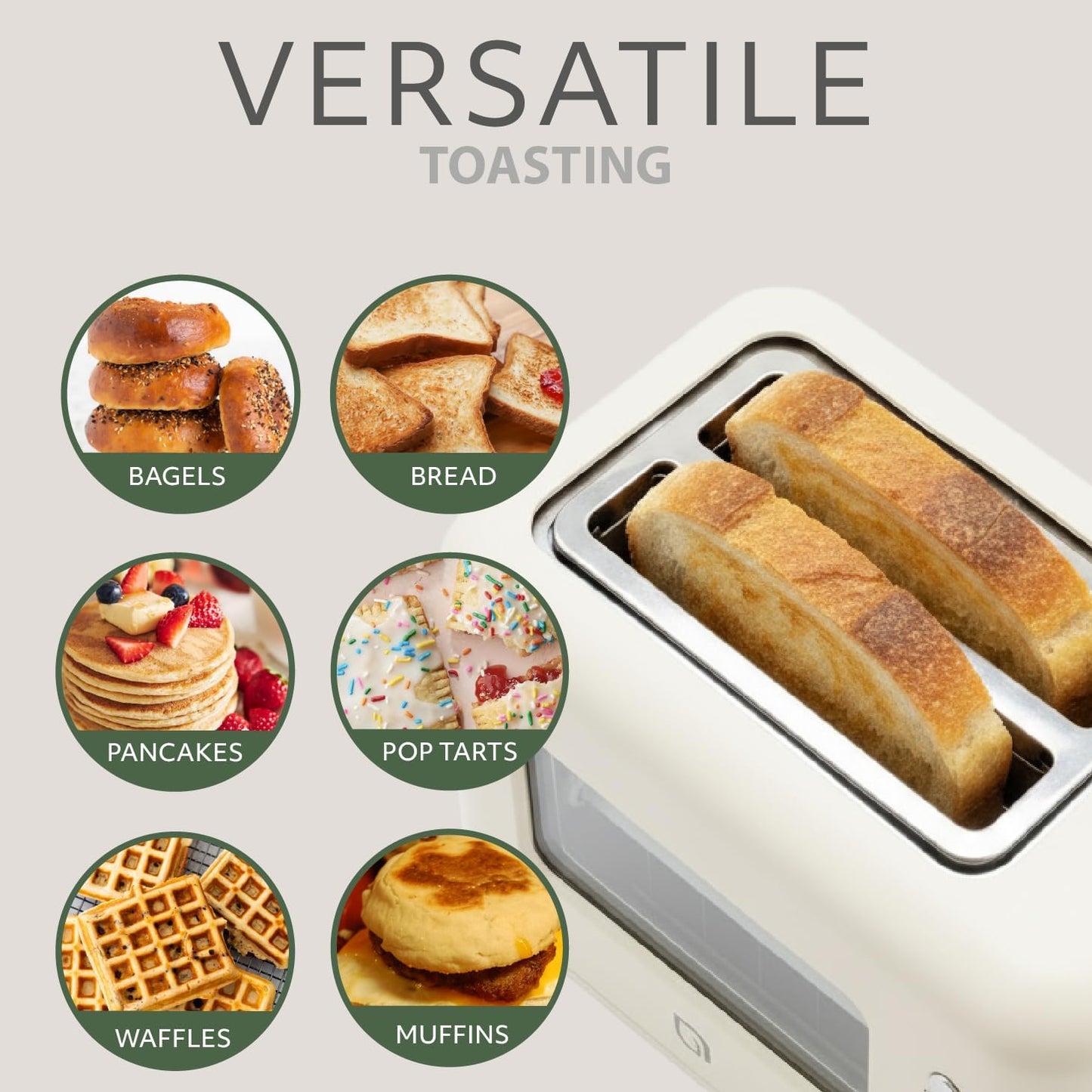 WILLOW Eco Series 2 Slice Toaster - Retro Design with Clear-View Window & 6 Shade Settings | Extra Wide Slots